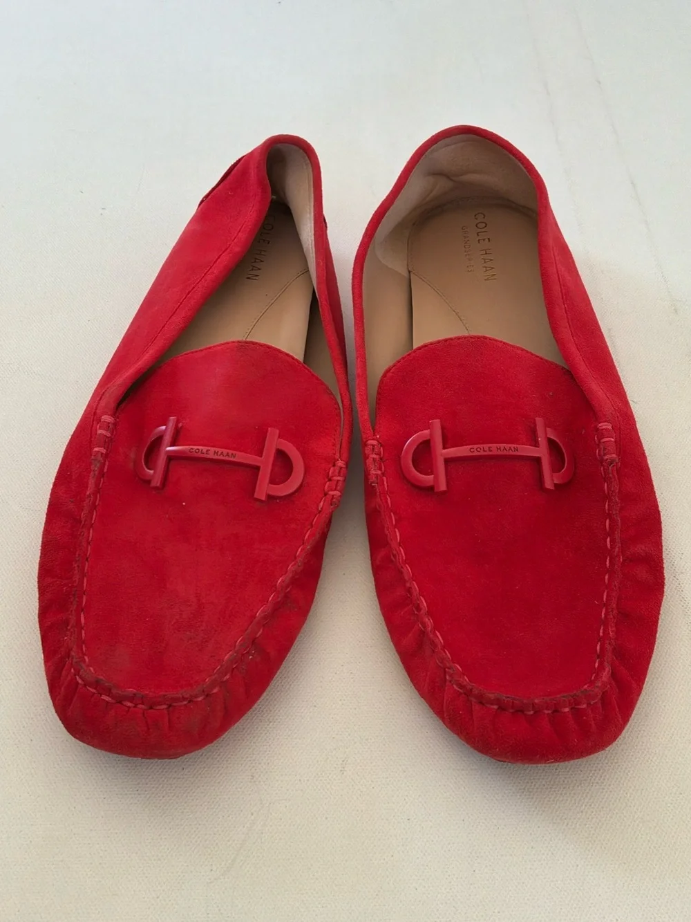 Cole Haan Red Suede Slip-On Loafers with Metal Bit